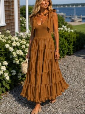 Ulla Johnson Hope Carmel Tiered Midi Dress Tapenade M w/ pockets 100% Cotton